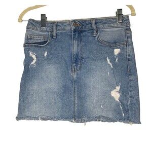 Forever 21 Juniors Distressed Denim Jean Skirt Size 27 Small Frayed Hem 90's